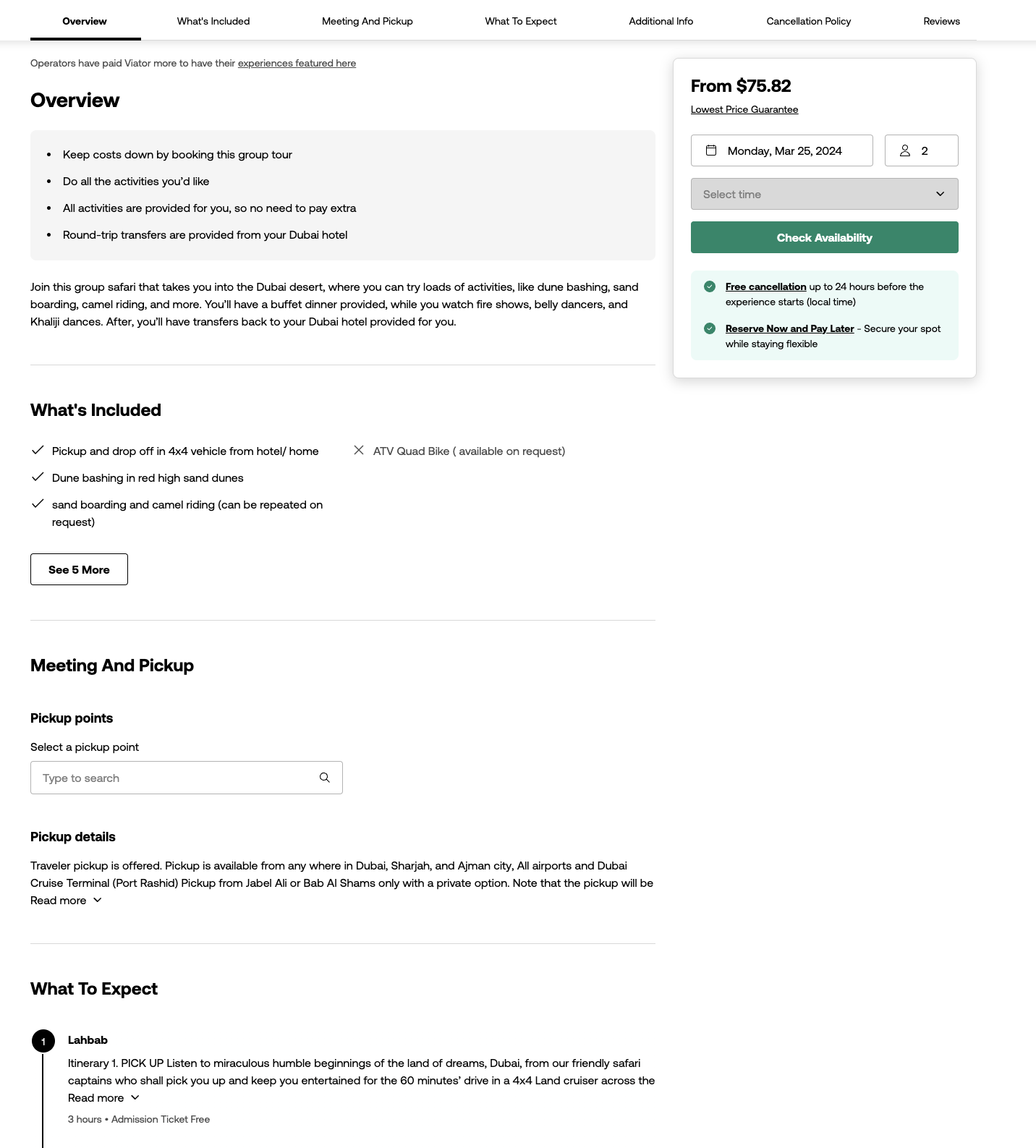 Viator Booking Overview example
