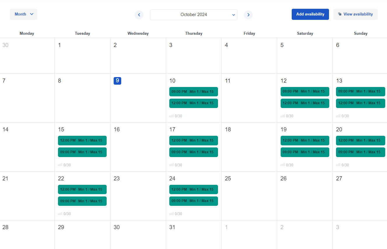 Calendar example: October 2024