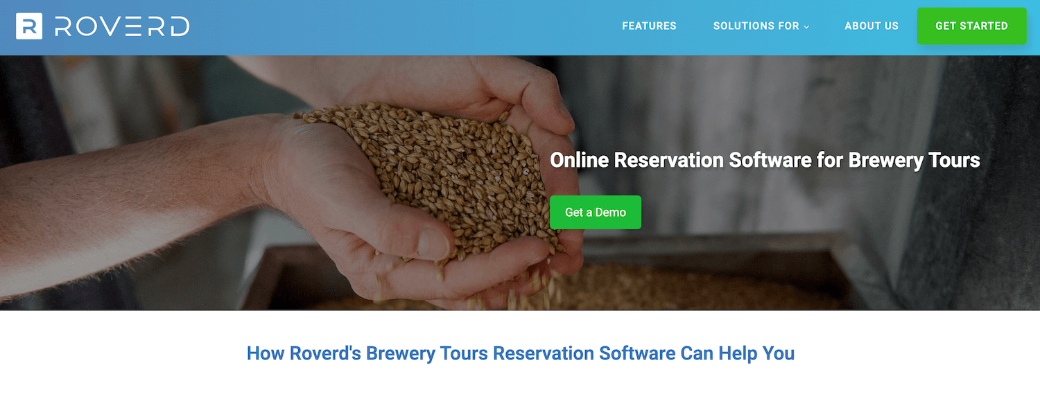 Roverd Brewery Tour homepage: Online Reservation Software