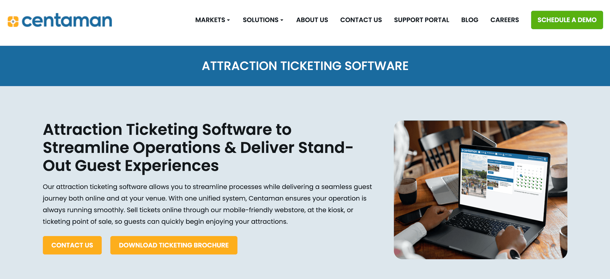Centaman Attraction Ticketing Software homepage