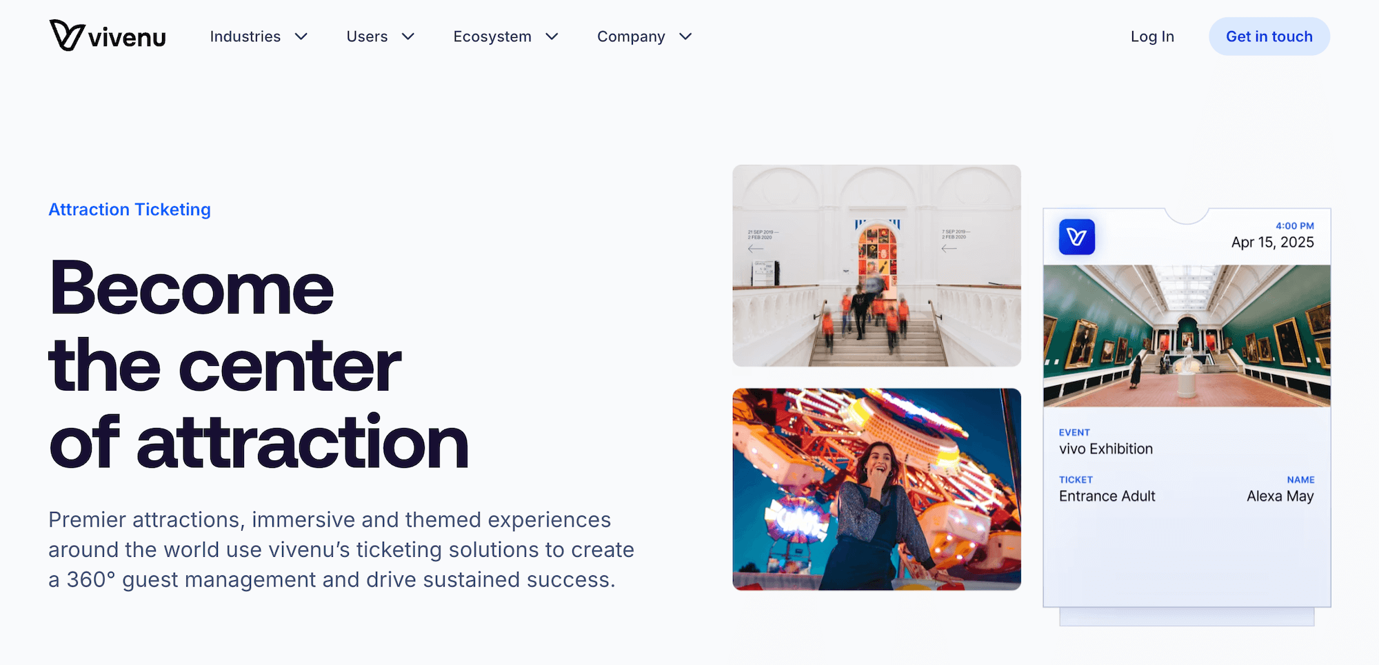 Vivenu Attraction Ticketing homepage