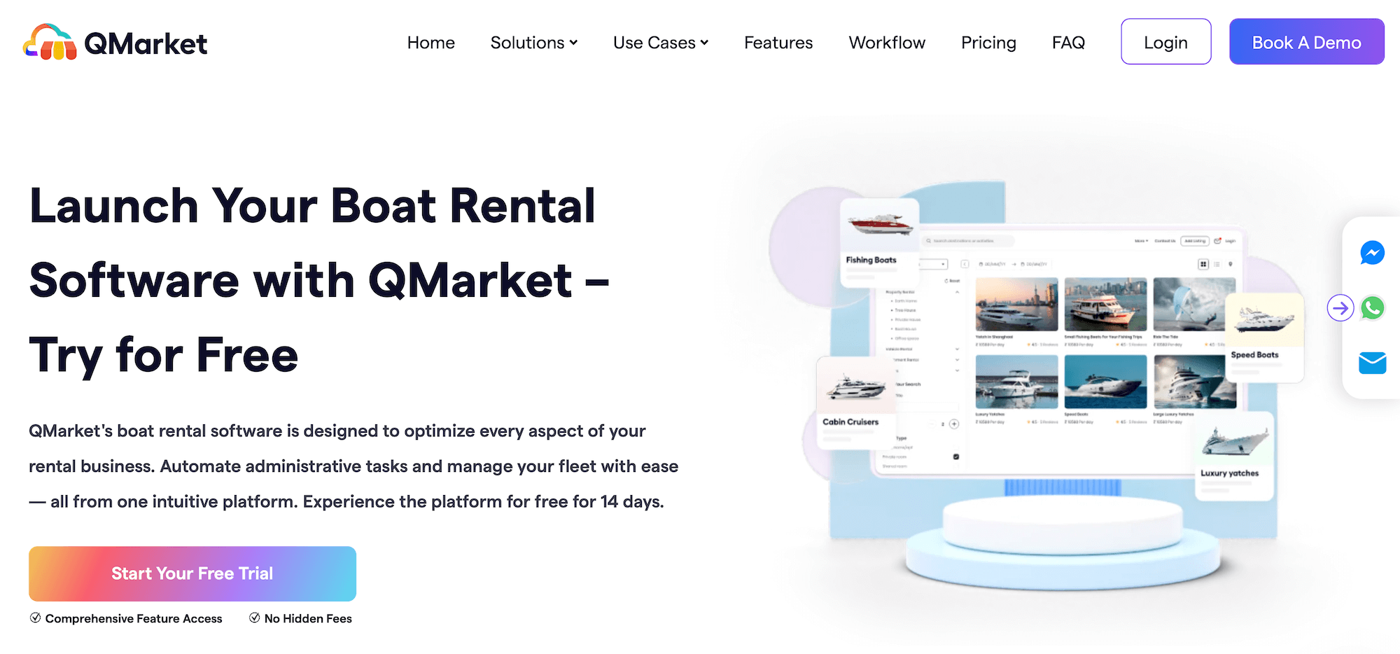 QMarket Boat Rental Software homepage: Optimize every aspect of your rental business