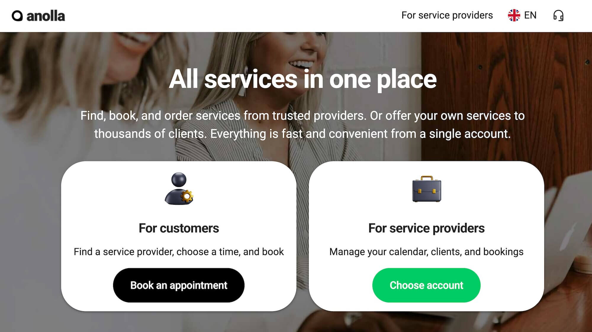 Anolla homepage: All services in one place