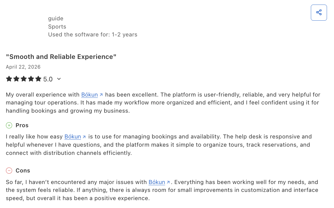 Bókun testimonial: Smooth and Reliable Experience
