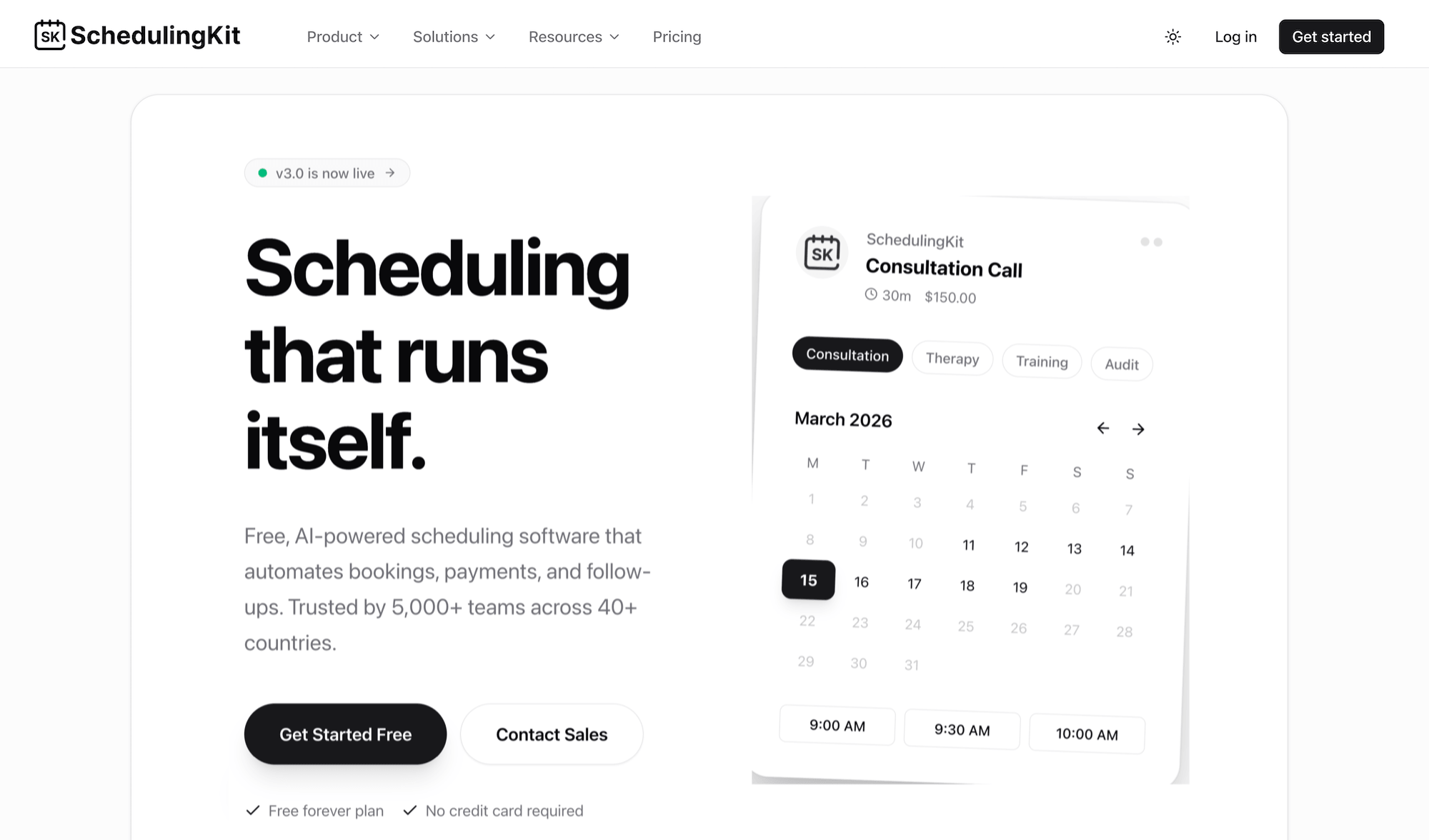SchedulingKit homepage: Scheduling that runs itself.
