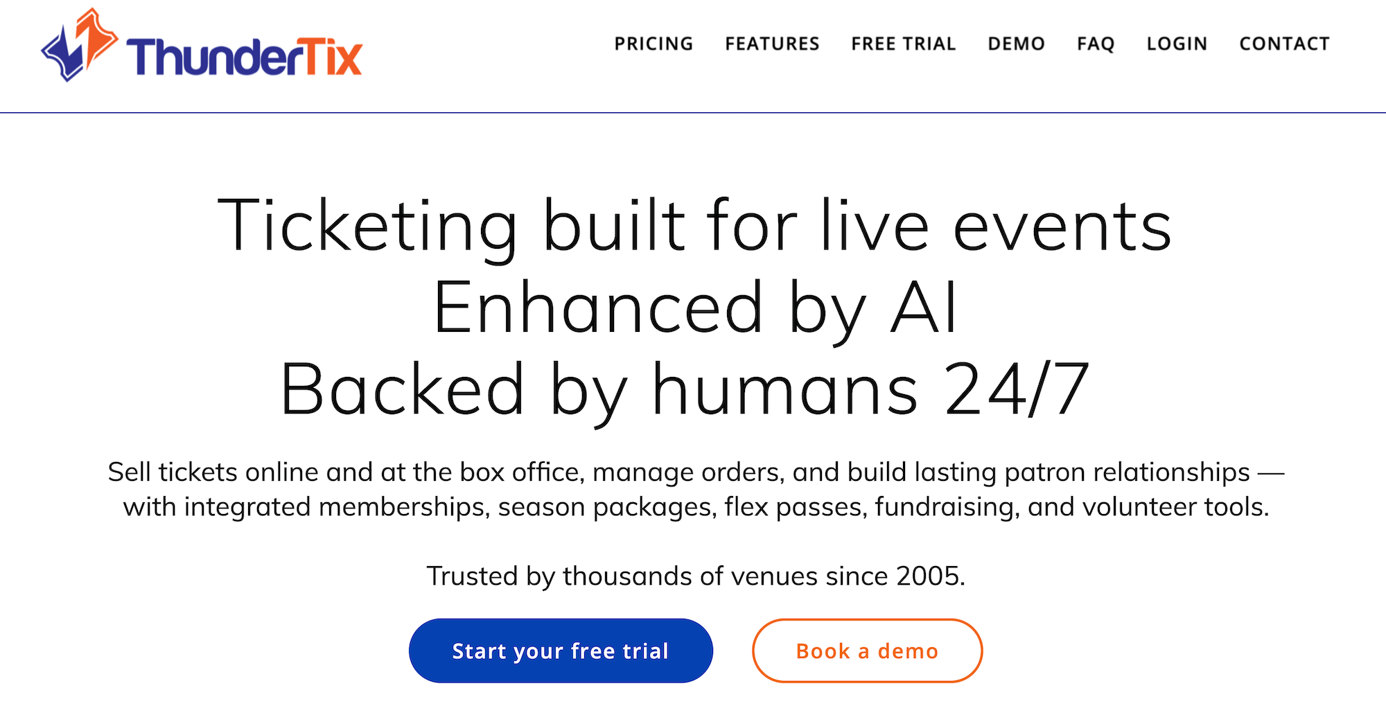 ThunderTix homepage: Ticketing built for live events