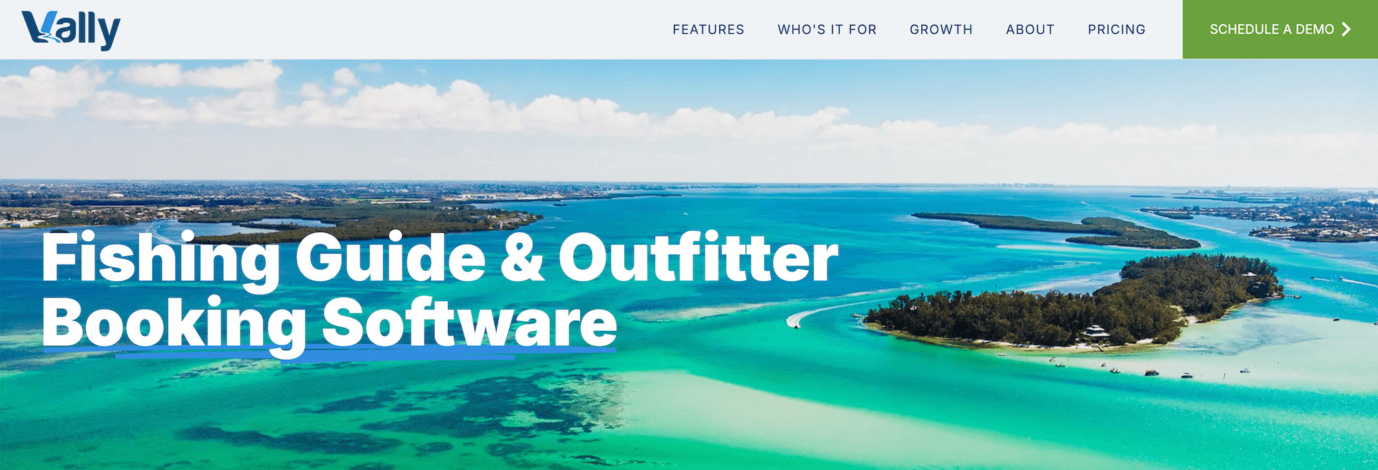 Vally Fishing Guide & Outfitter Booking Software landing page