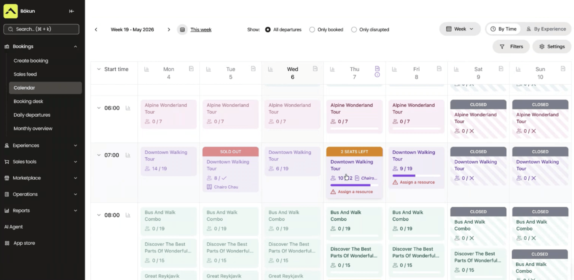 Bókun Calendar: Departure Details Screen