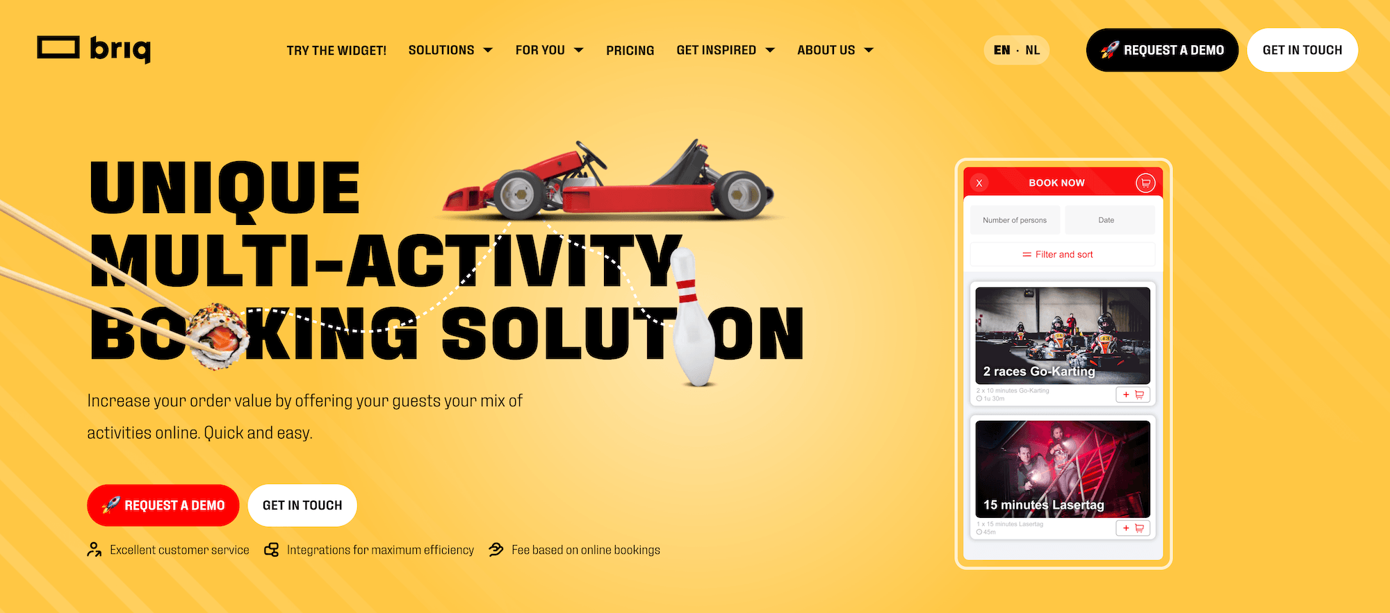 Briq Bookings homepage: Unique Multi-Activity Booking Solution