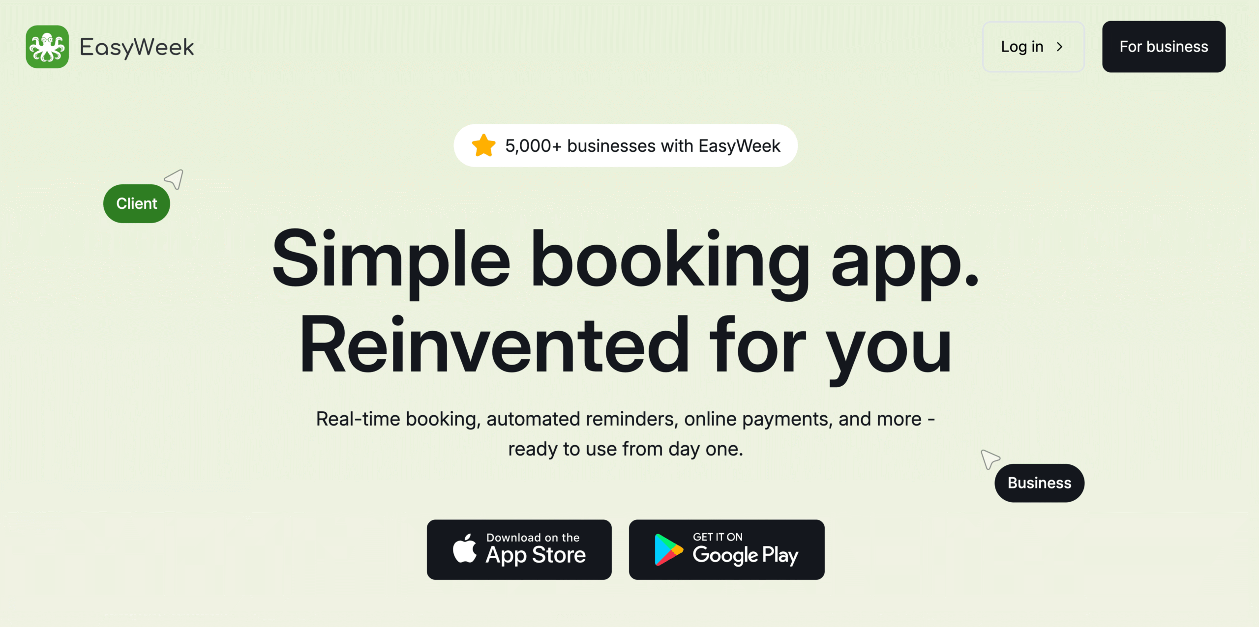 EasyWeek homepage: Simple booking app. Reinvented for you