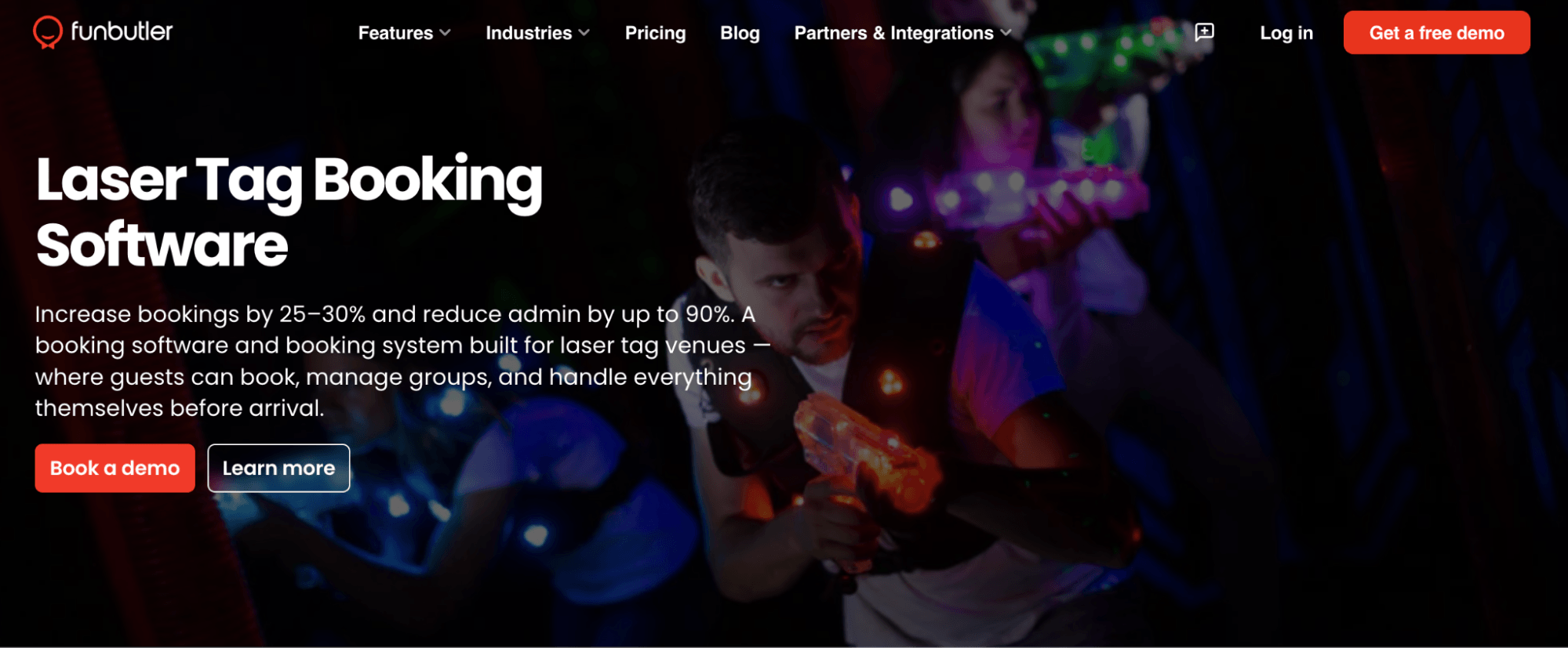 Funbutler Laser Tag Booking Software landing page