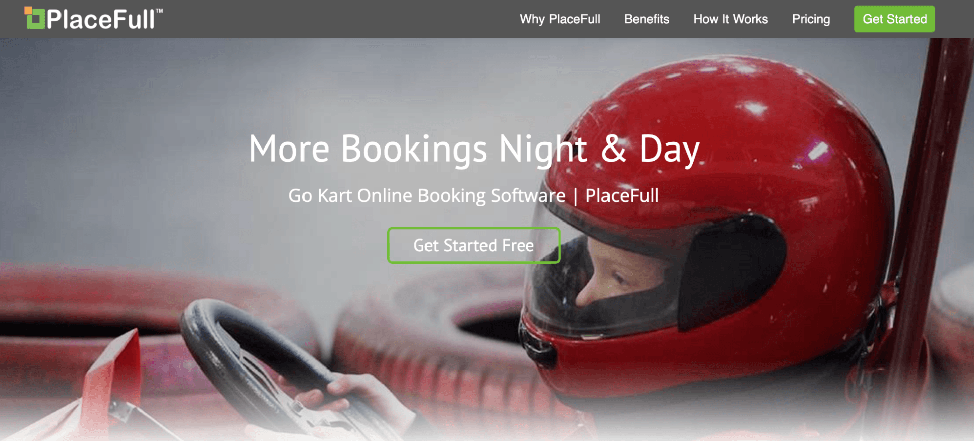 PlaceFull Go Kart Online Booking Software landing page