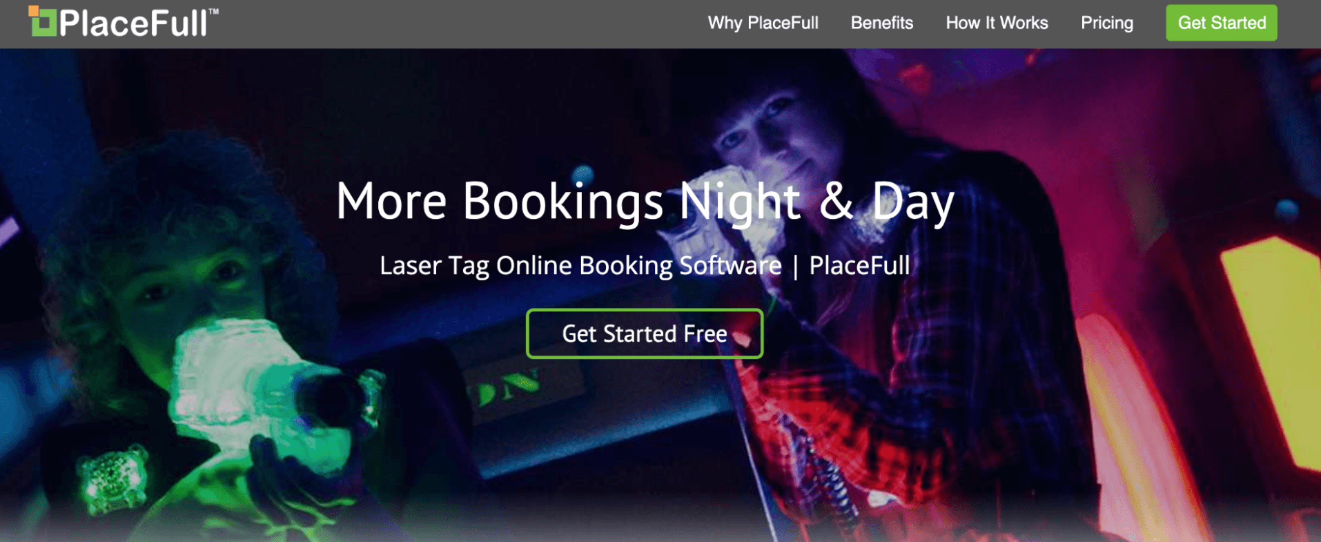PlaceFull Laser Tag Online Booking Software landing page