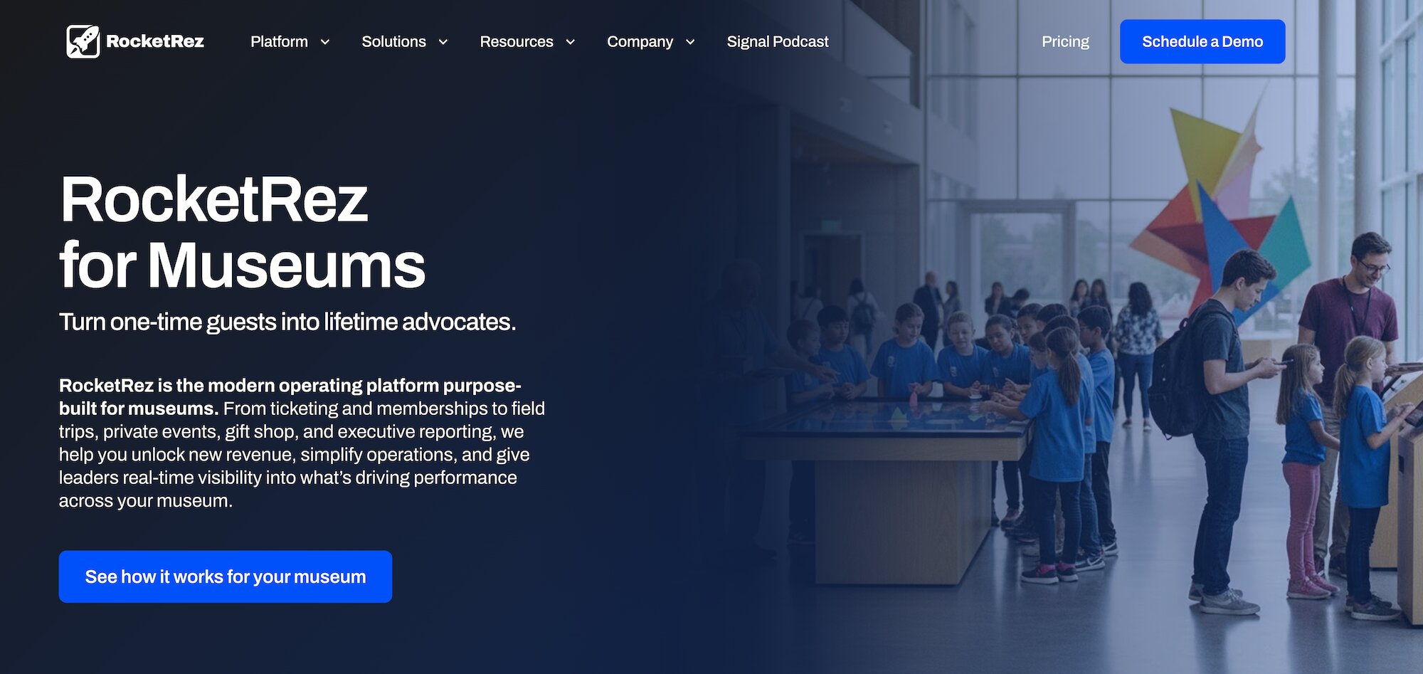 RocketRez for Museums landing page