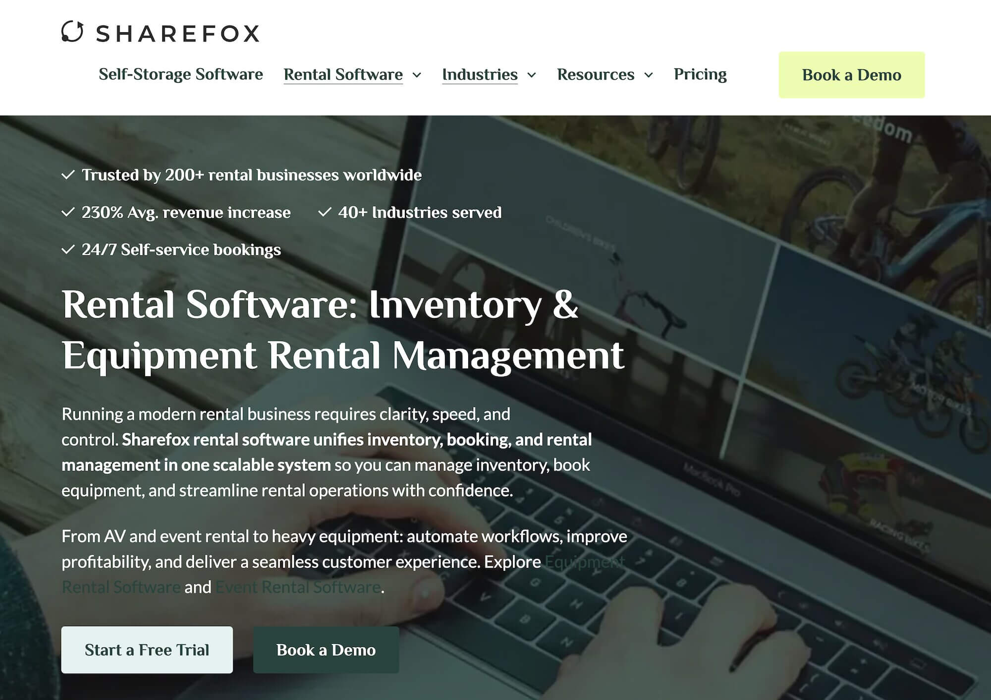 Sharefox homepage: Rental Software
