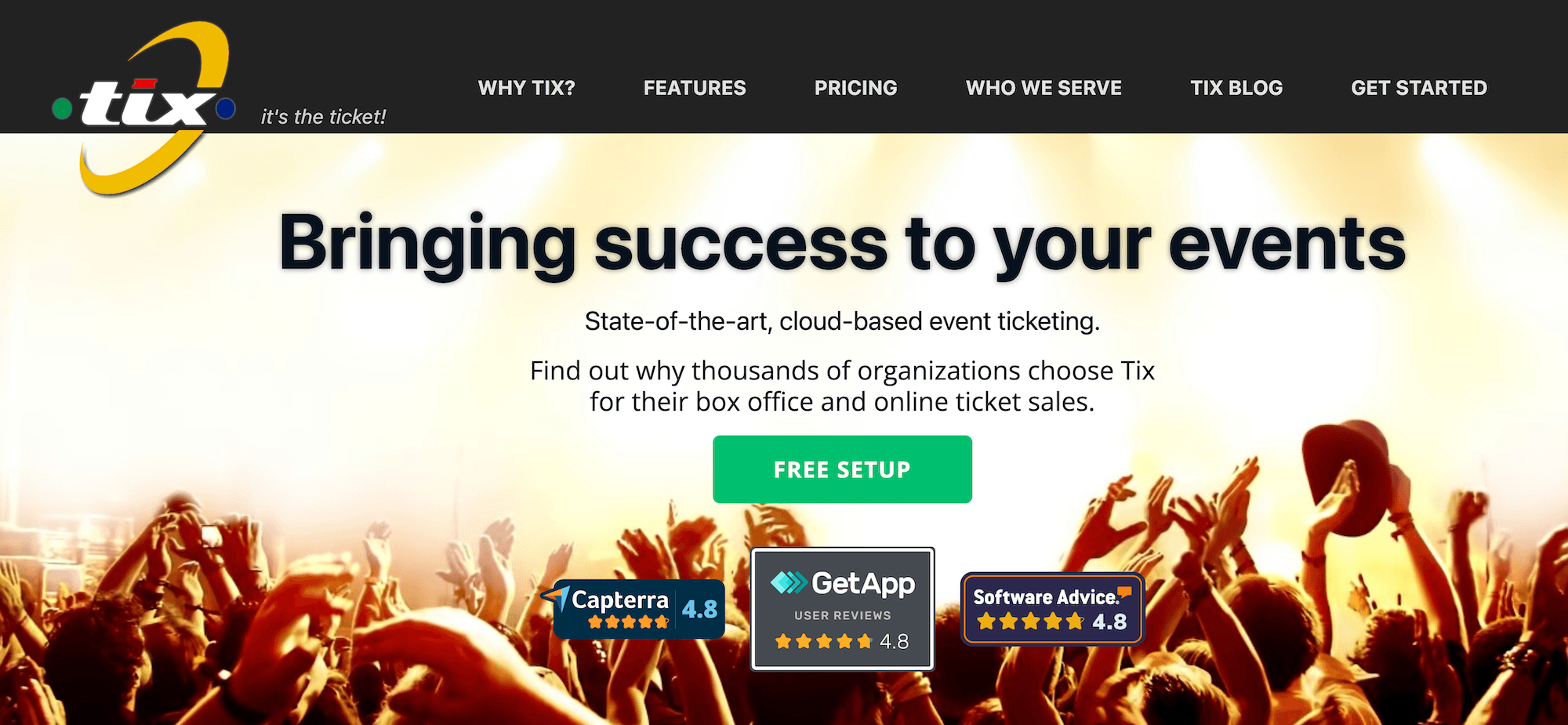 Tix homepage: Bringing success to your events