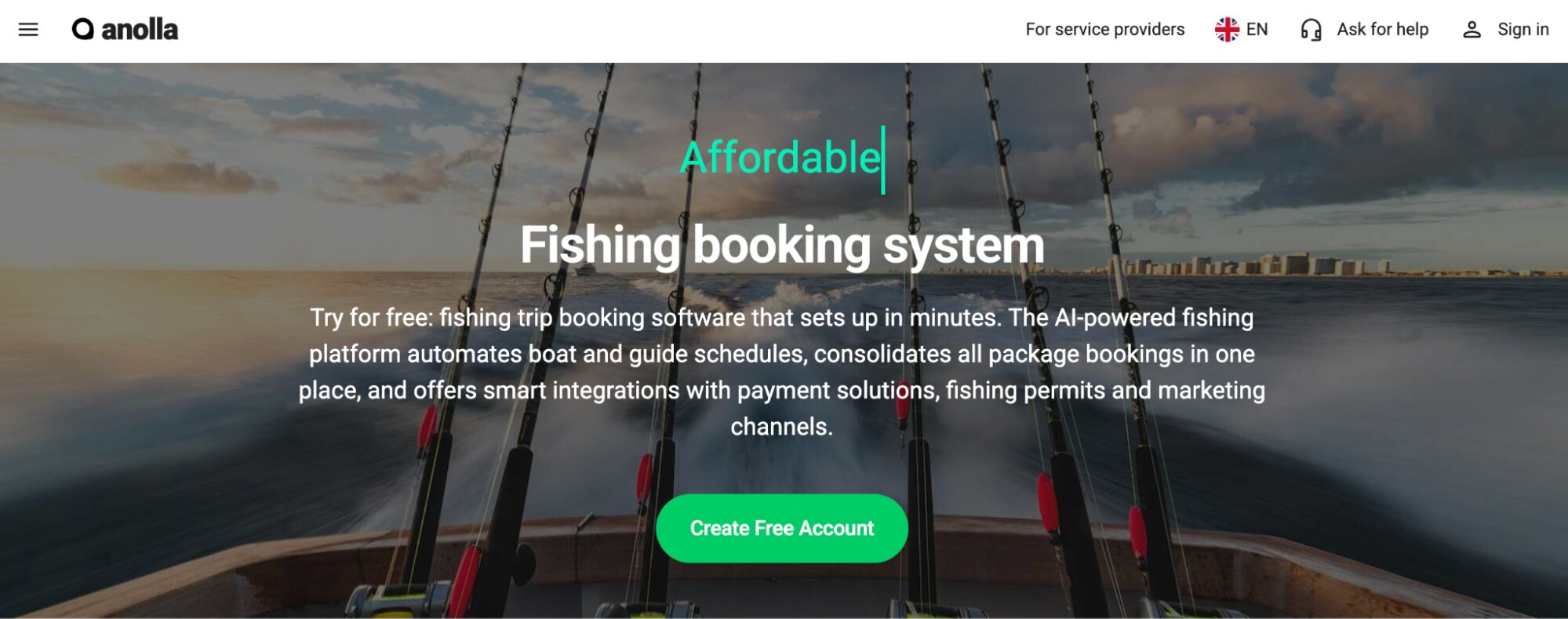 Anolla Fishing Booking System landing page