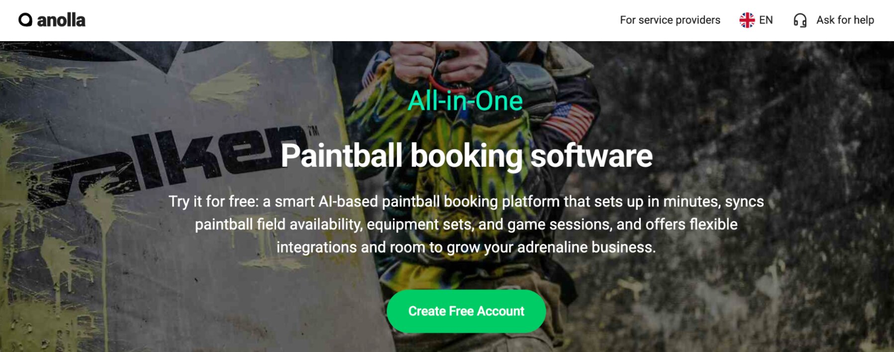 Anolla Paintball Booking Software landing page