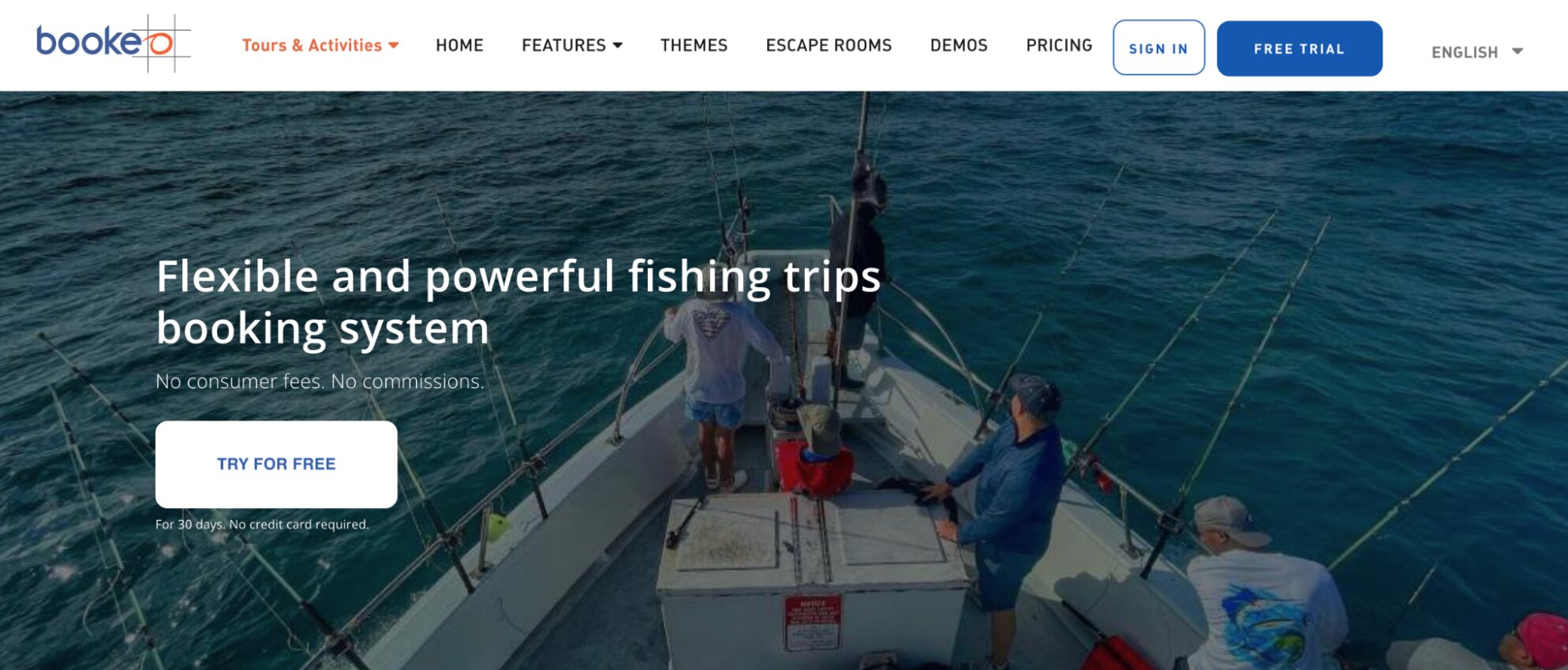 Bookeo Fishing Trips Booking System landing page