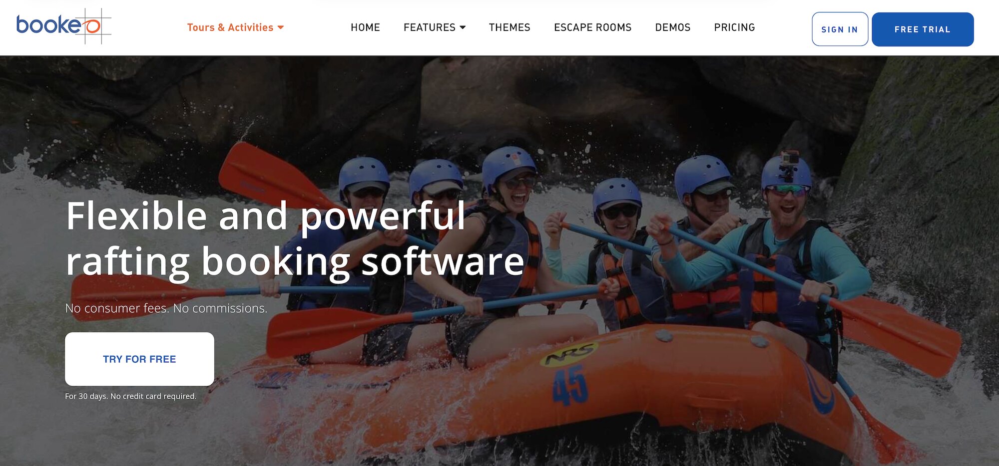 Bookeo Rafting Booking Software landing page