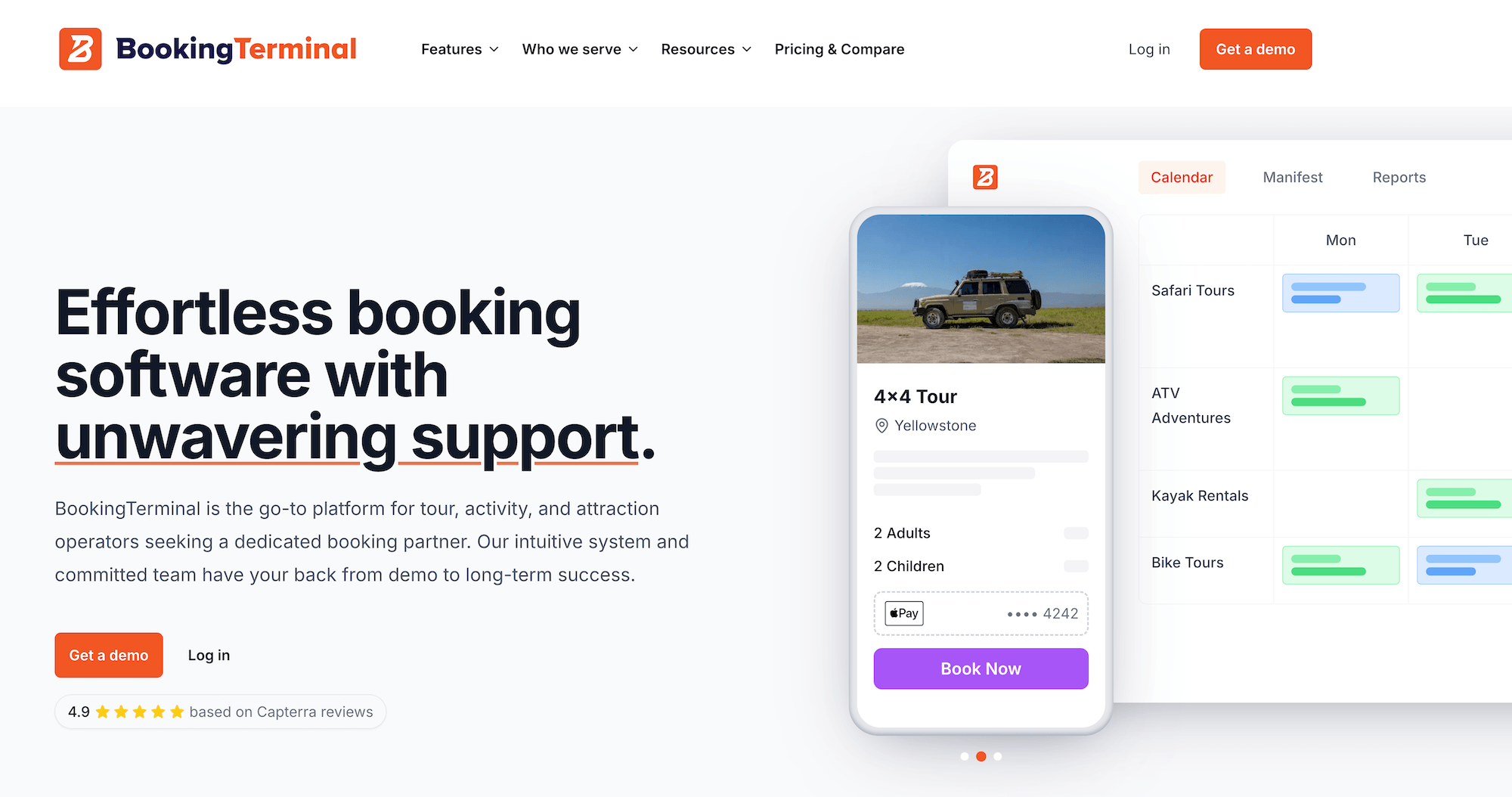 BookingTerminal homepage: Effortless booking software with unwavering support.