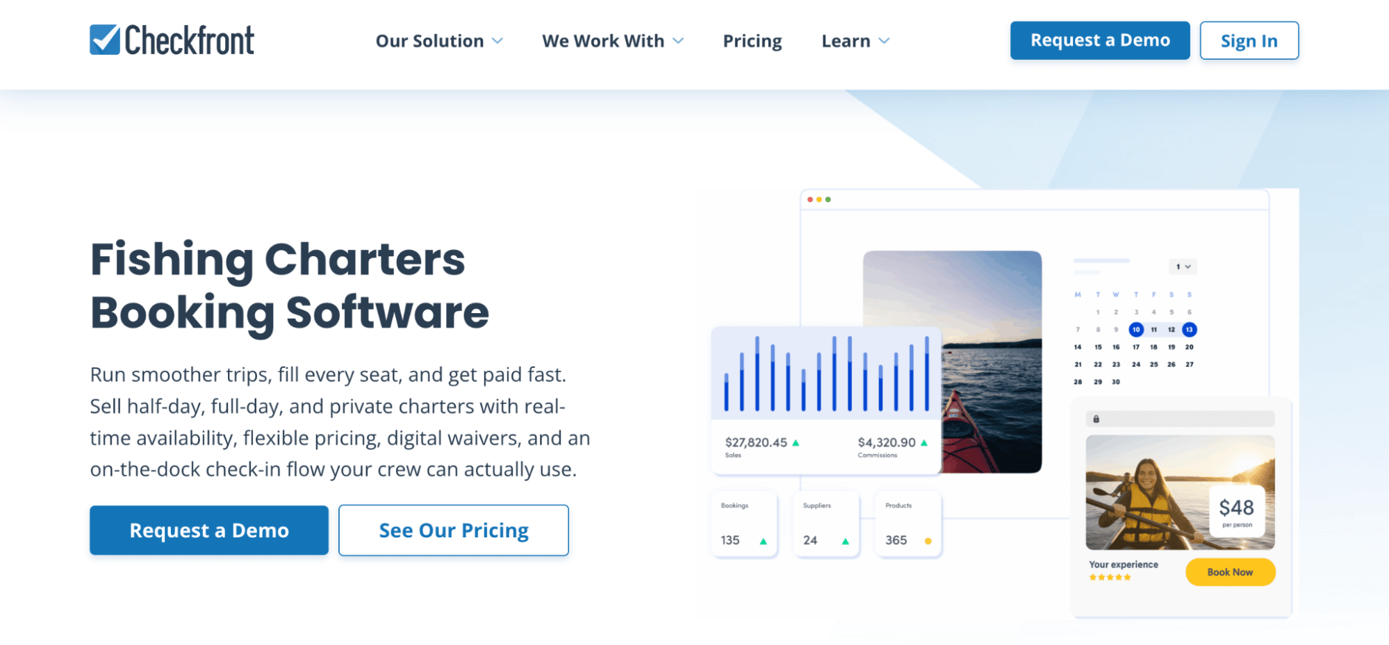 Checkfront Fishing Charters Booking Software landing page