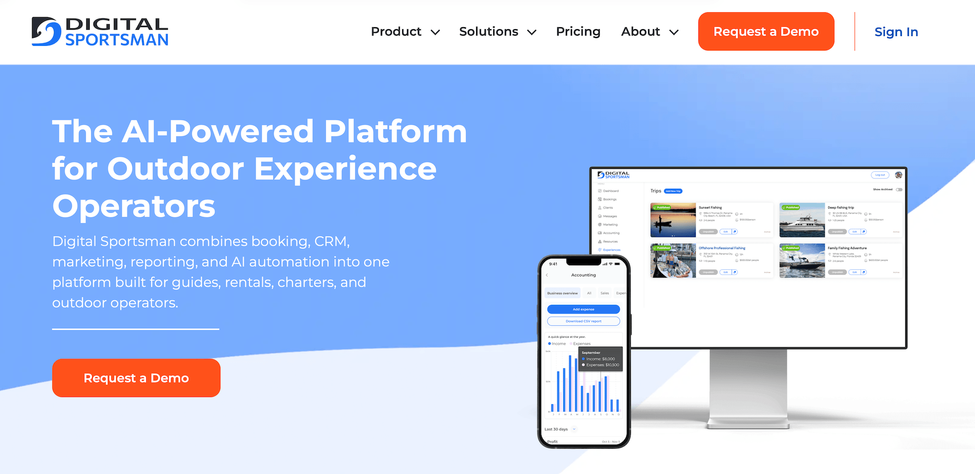 Digital Sportsman homepage: The AI-Powered Platform for Outdoor Experience Operators