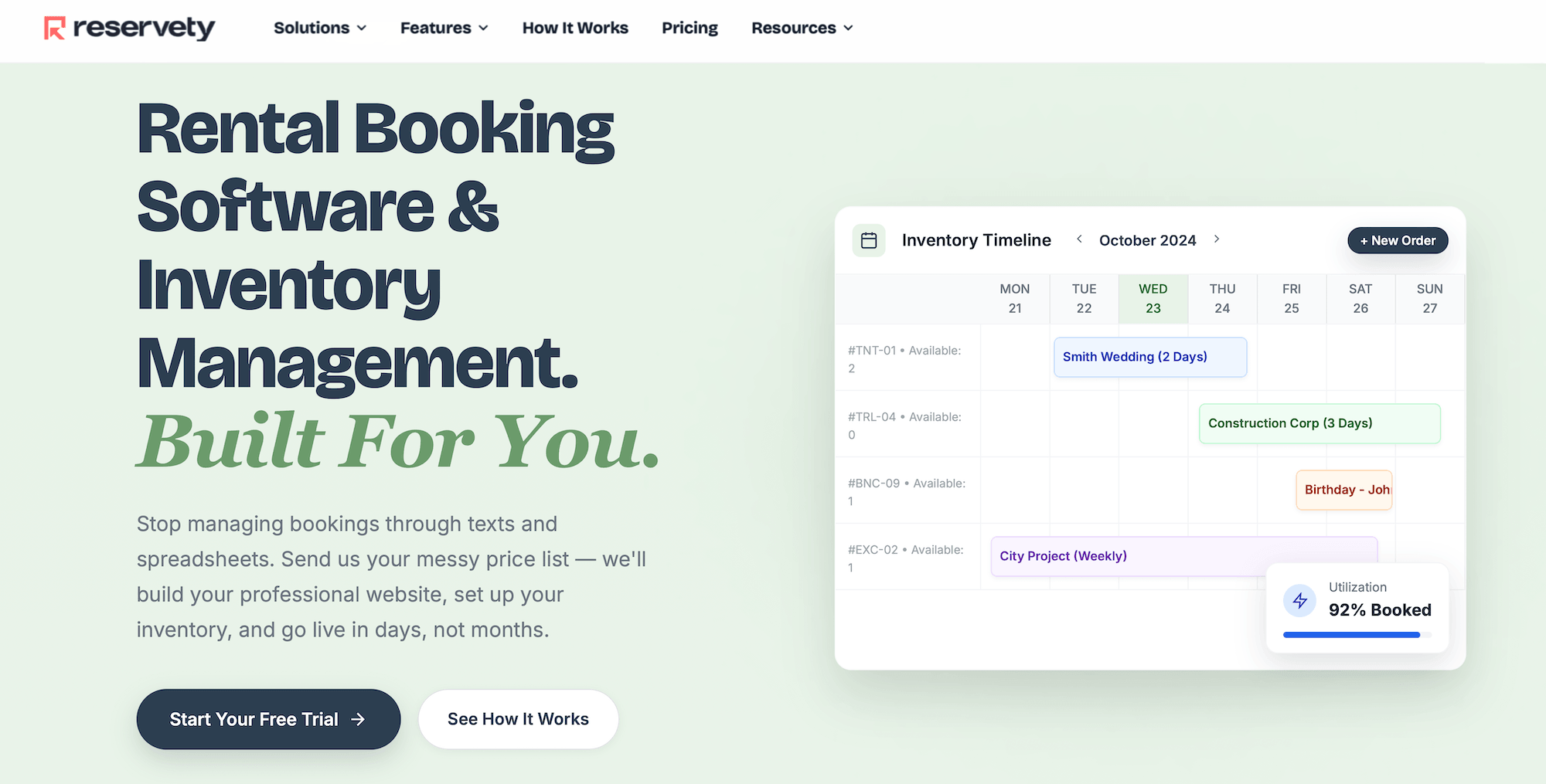 Reservety homepage: Rental Booking Software & Inventory Management. Built for you.