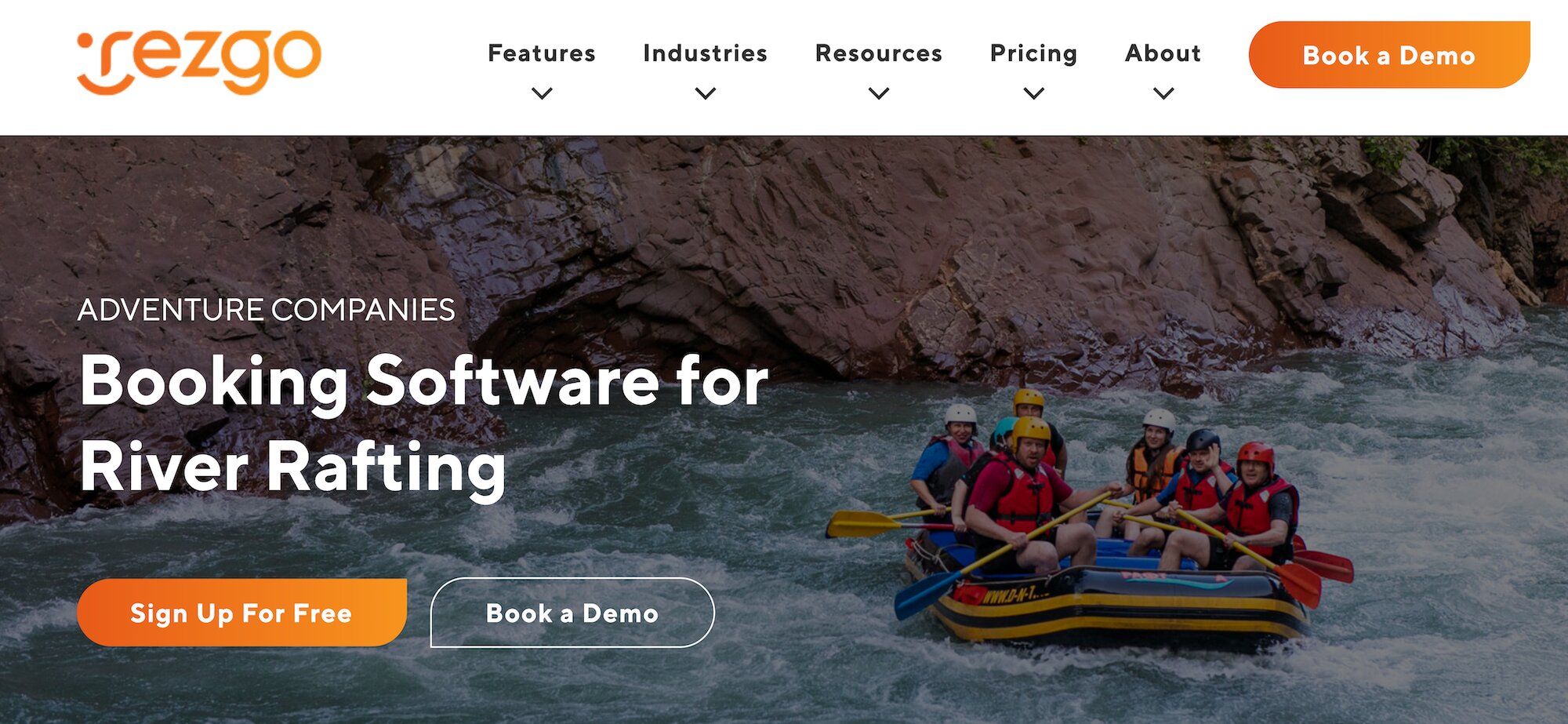 Rezgo Booking Software for River Rafting landing page