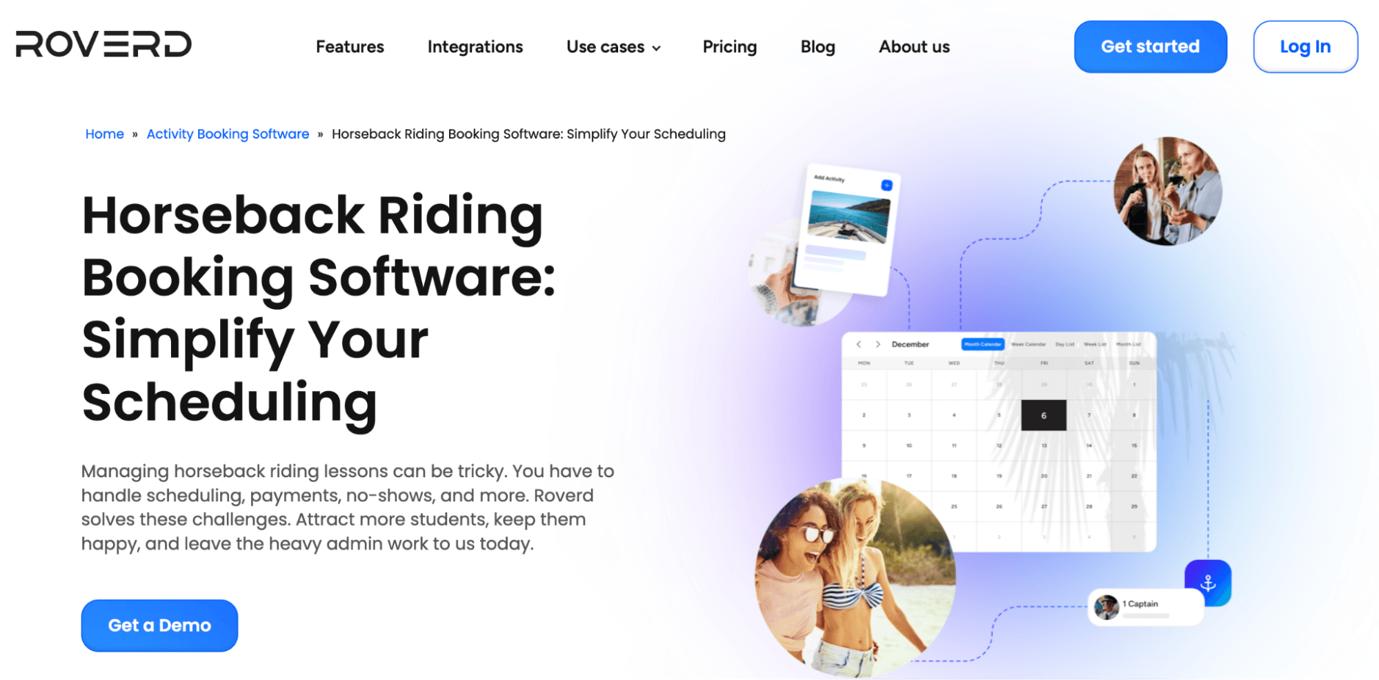 Roverd Horseback Riding Booking Software landing page