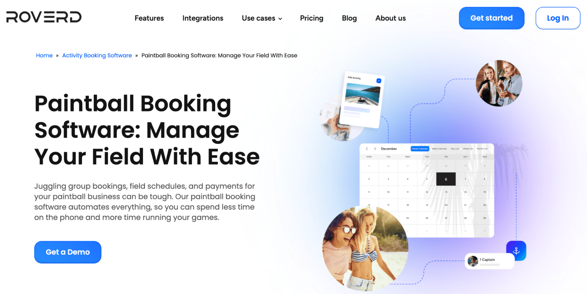 Roverd Paintball Booking Software landing page