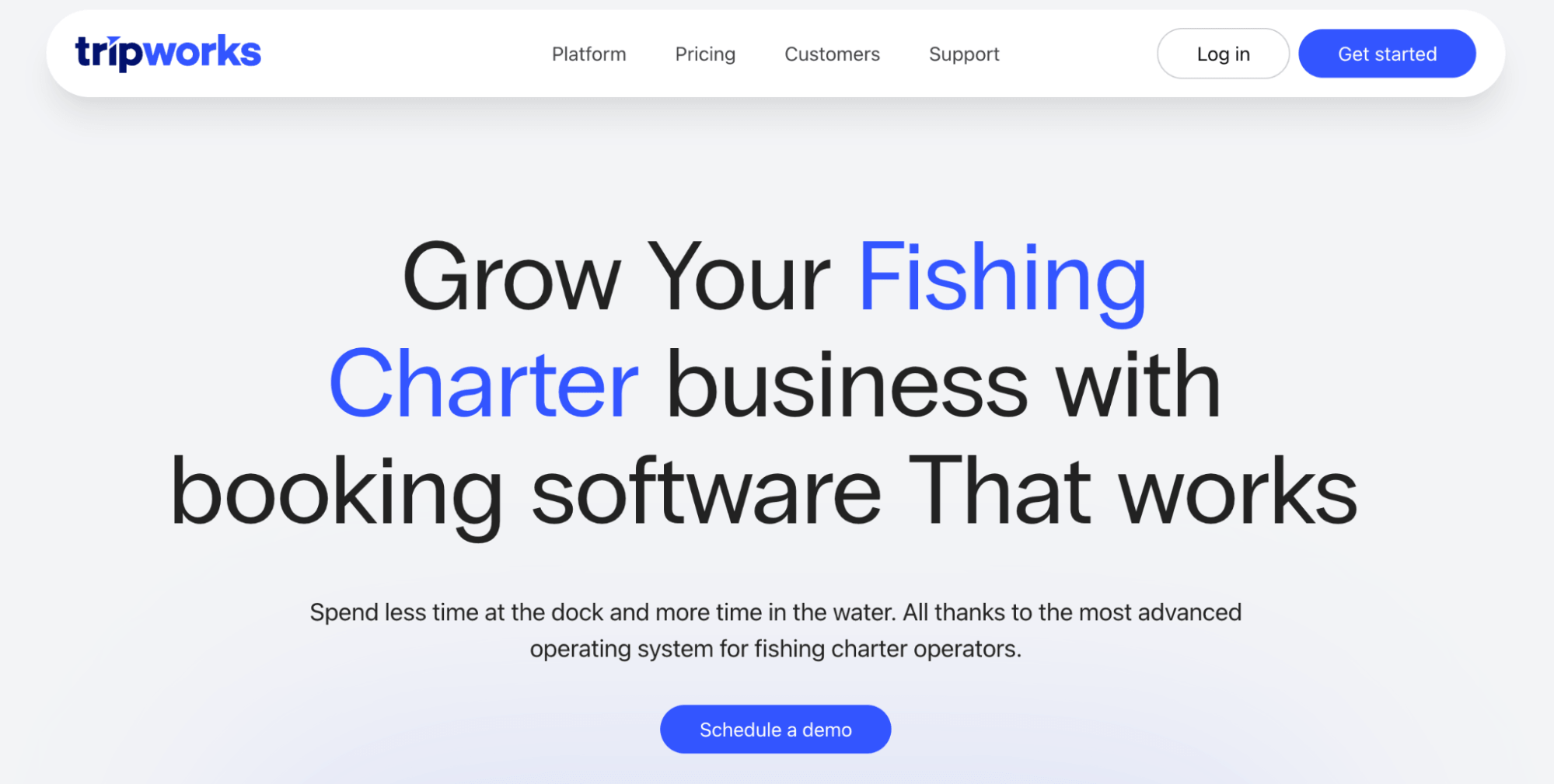 TripWorks Fishing Charter Booking Software landing page