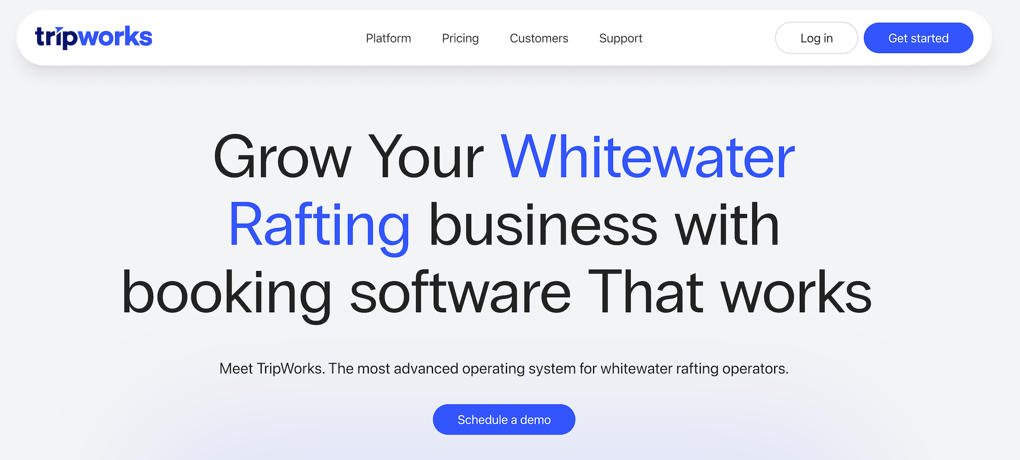 TripWorks Whitewater Rafting Booking Software landing page