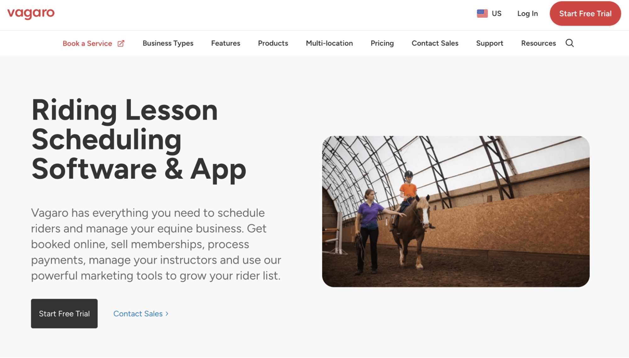 Vagaro Riding Lesson landing page: Riding Lesson Scheduling Software & App